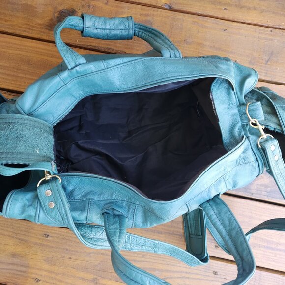 Carroll Goods Top Grain Leather Soft green large Duffle Bag Zip Shoulder strap - Picture 15 of 16